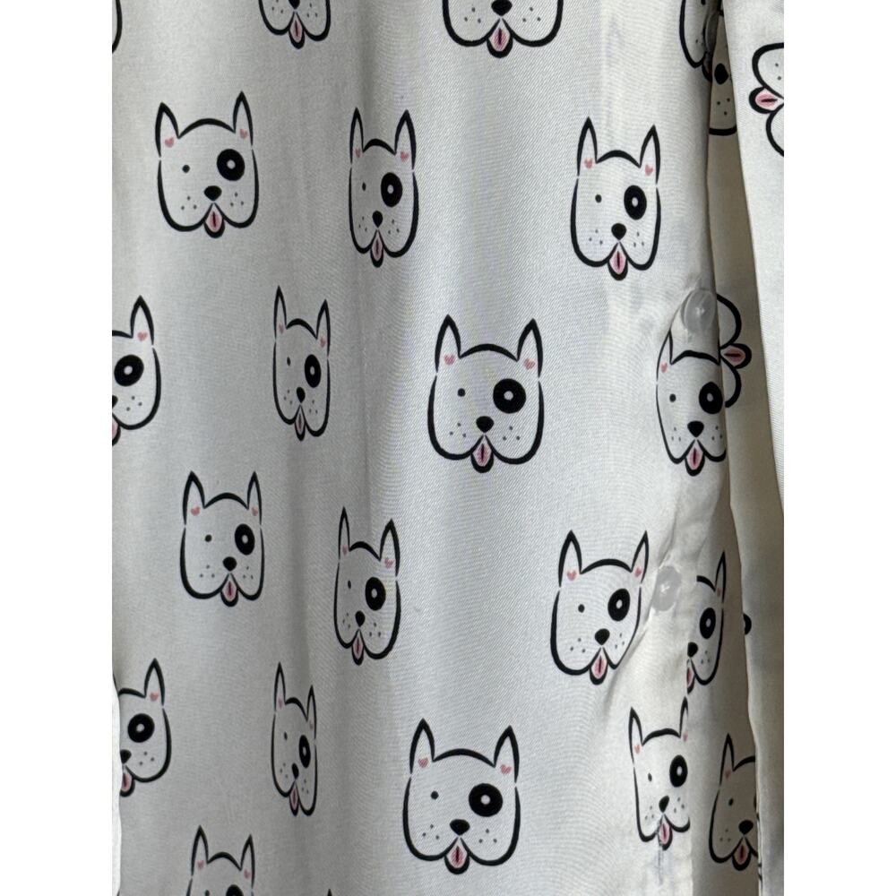 Unique Vintage Tulip B White Dog Tie Neck Long Sleeve Blouse S NWT - Picture 2 of 6